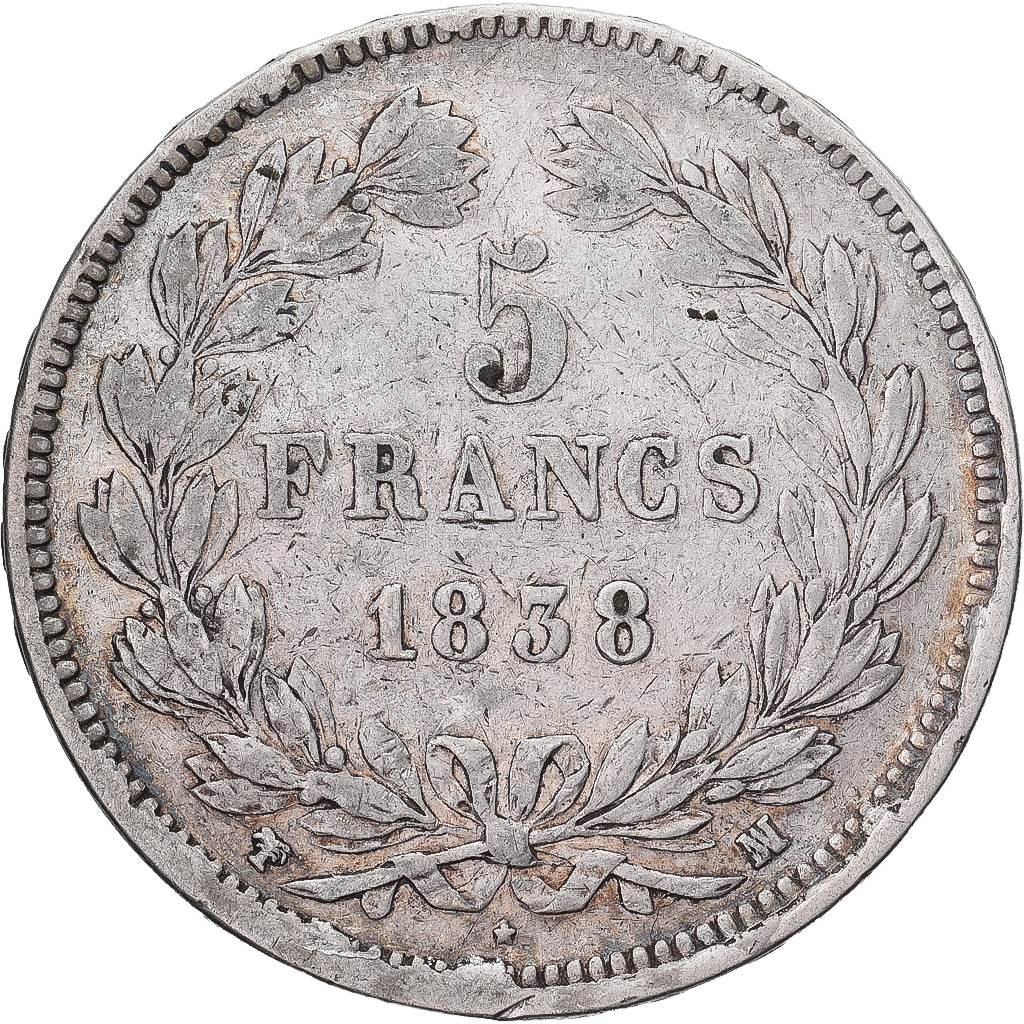 Moneta, Francja, Louis-Philippe, 5 Francs, 1838, Marseille, VF(30-35), Srebro