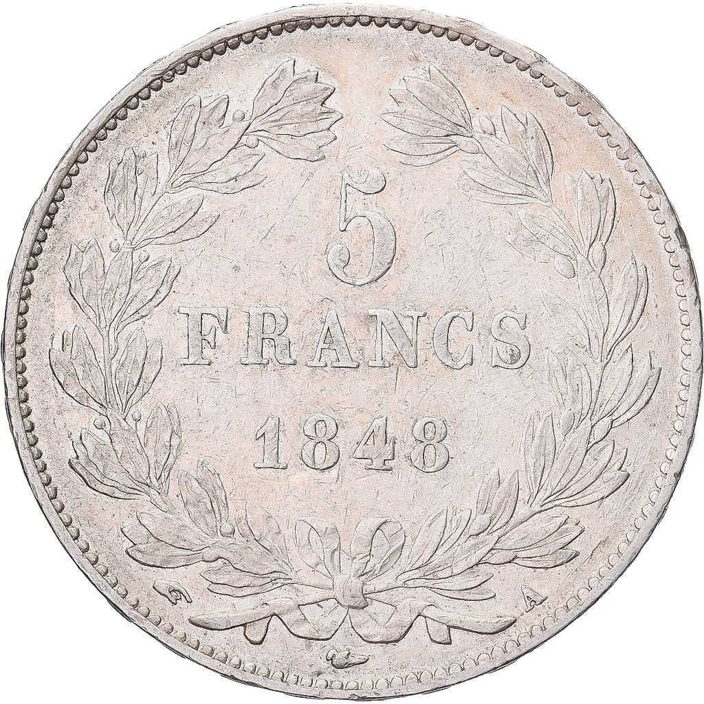 Moneta, Francia, Louis-Philippe, 5 Francs, 1848, Paris, BB, Argento, KM:749.1