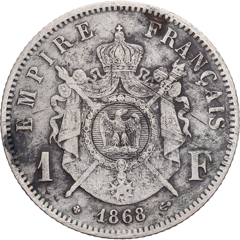 France, Napoleon III, Franc, Napoléon III, 1868, Strasbourg, Silver, VF(30-35)