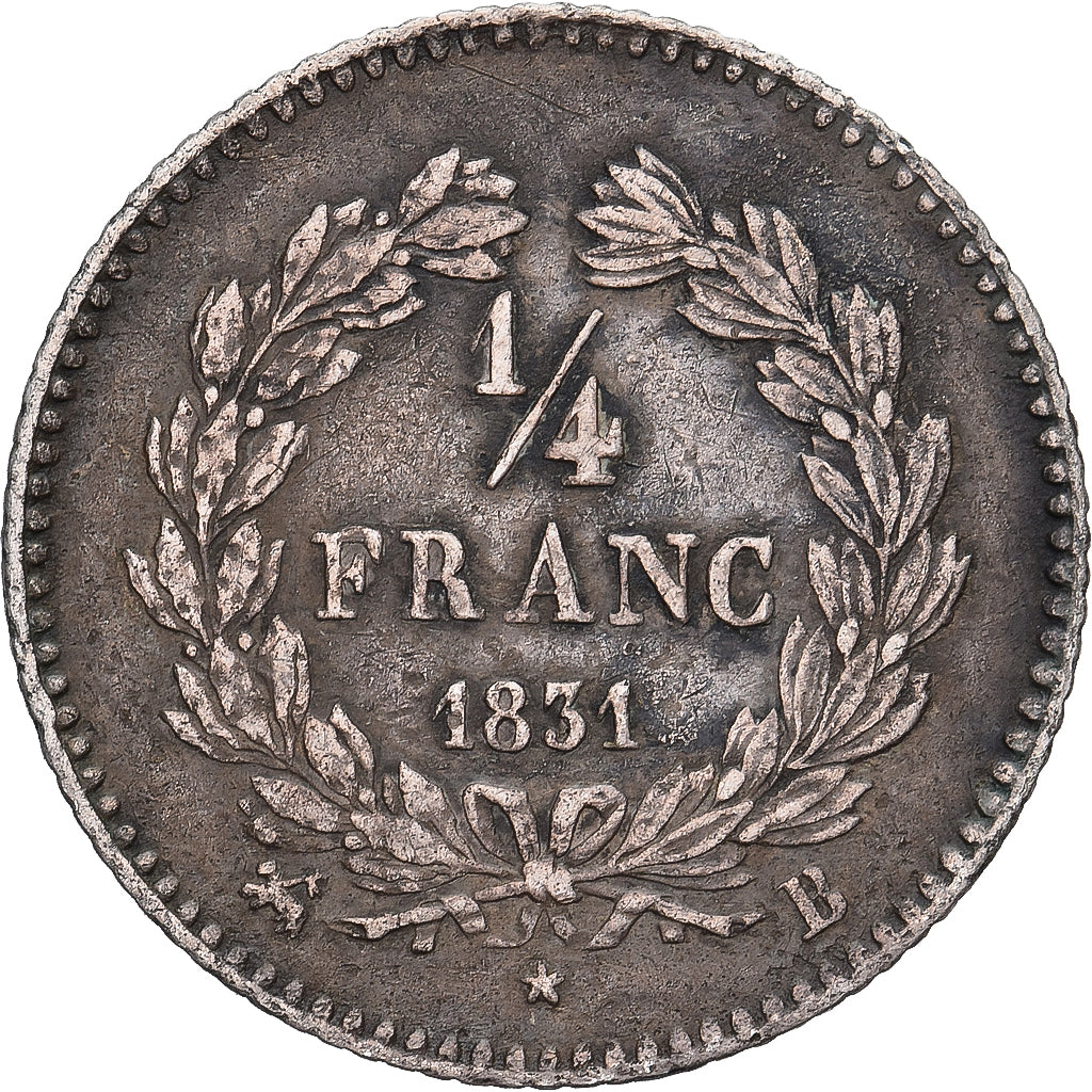 Moeda, França, Louis-Philippe, 1/4 Franc, 1831, Rouen, VF(30-35), Prata