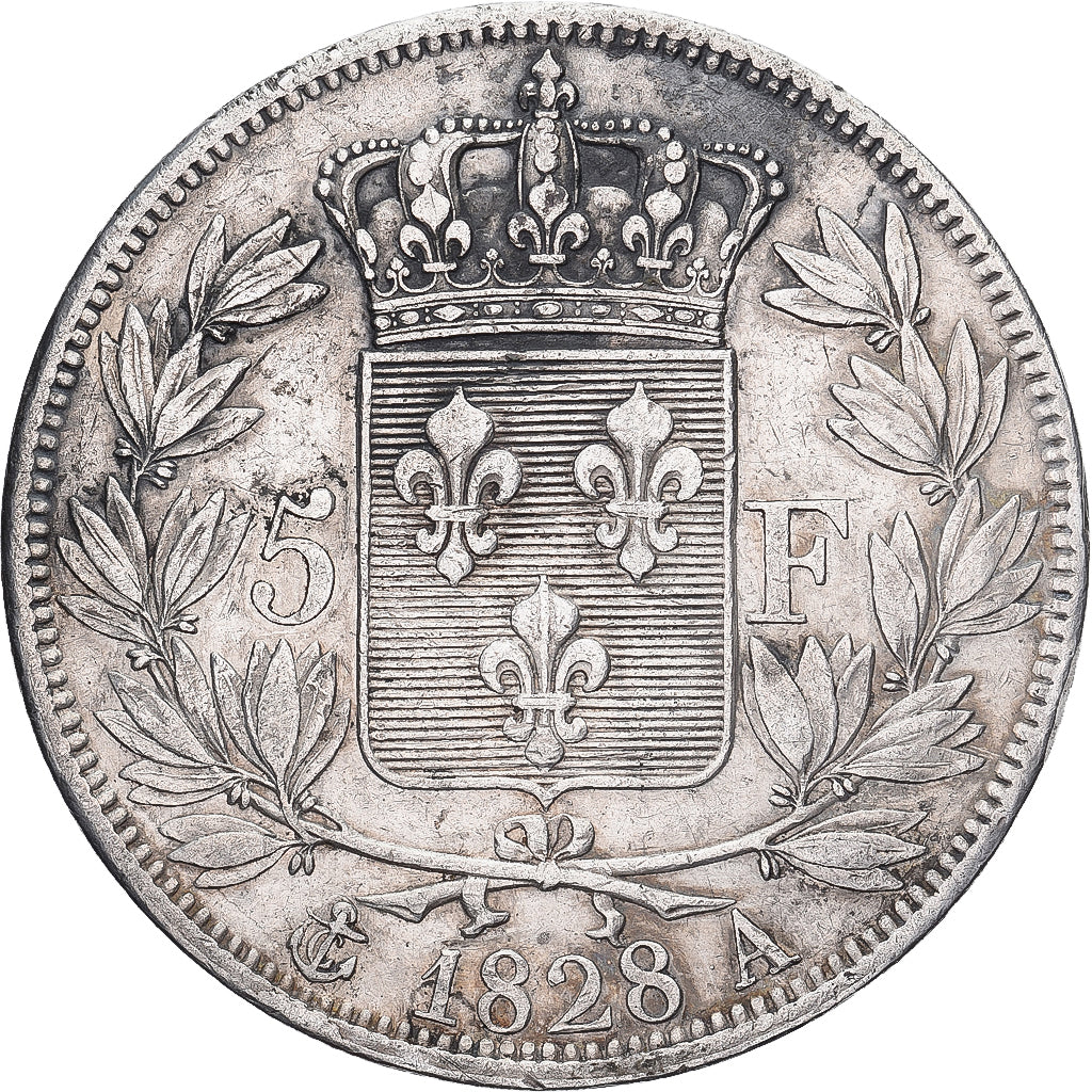 France, Charles X, 5 Francs, 1828, Paris, Silver, EF(40-45), Gadoury:644