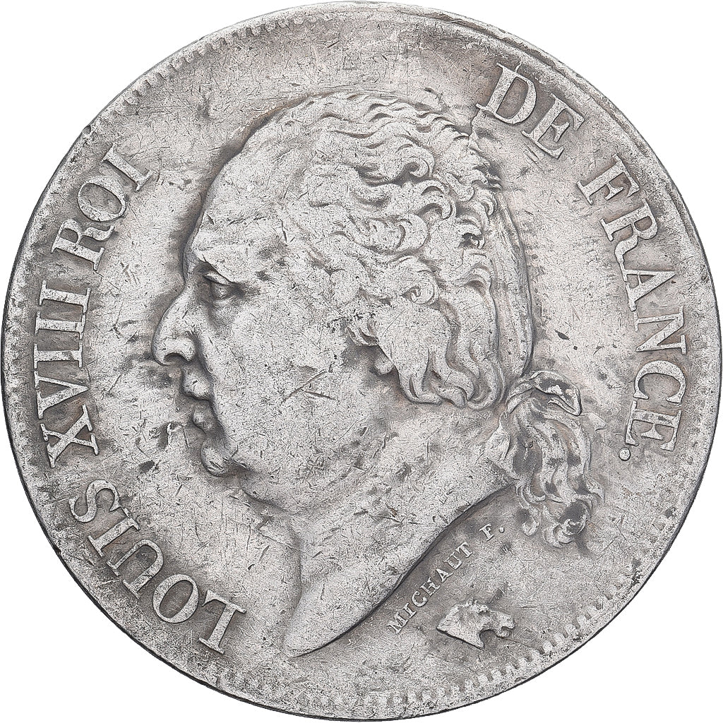 França, Louis XVIII, 5 Francs, 1822, Lille, Prata, VF(30-35), Gadoury:614