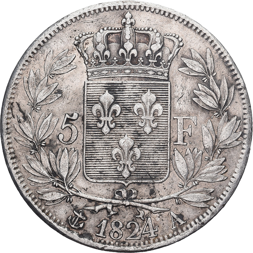 Moeda, França, Louis XVIII, Louis XVIII, 5 Francs, 1824, Paris, EF(40-45)