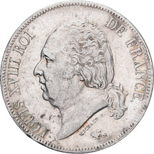 Francja, Louis XVIII, 5 Francs, Louis XVIII, 1824, Paris, Srebro, AU(50-53)