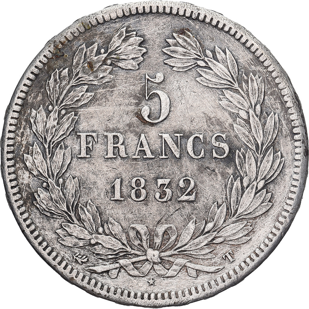 Moneda, Francia, Louis-Philippe, 5 Francs, 1832, Nantes, BC+, Plata, KM:749.12