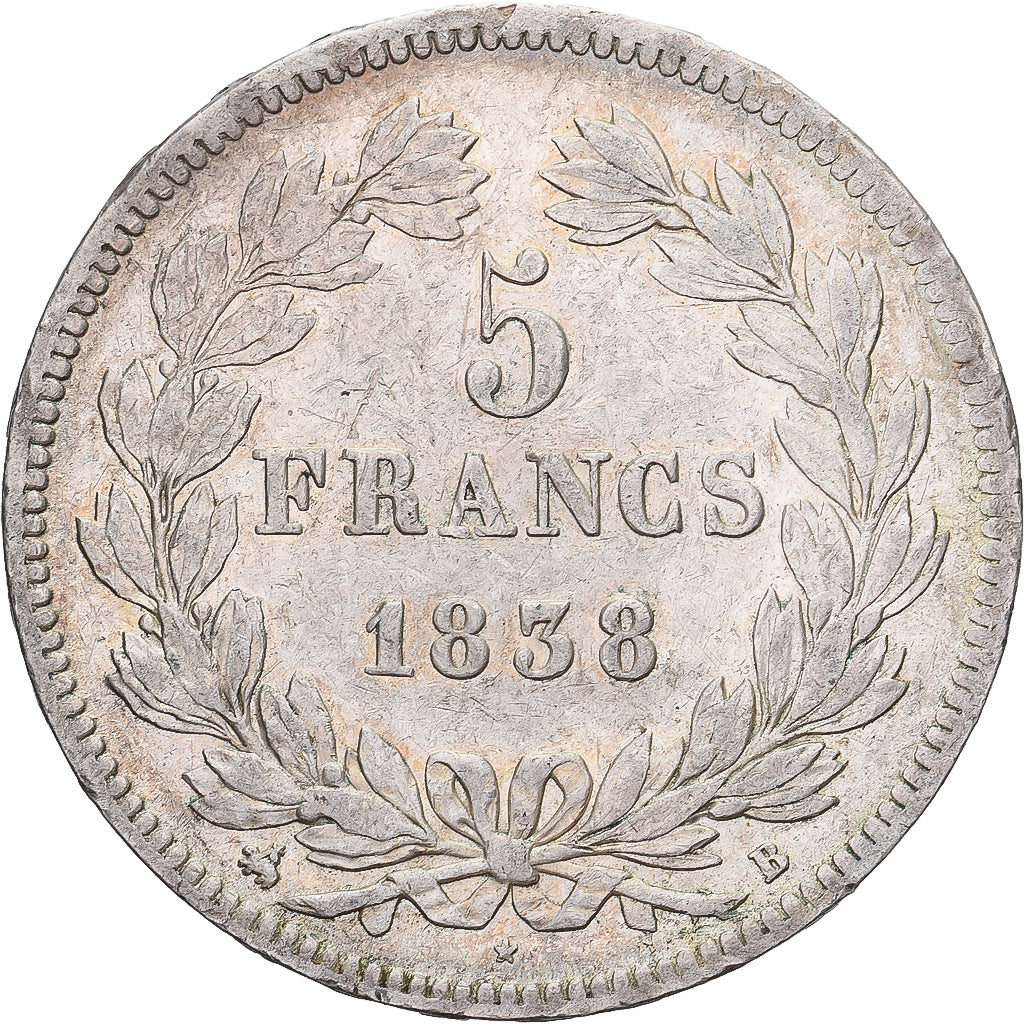 France, 5 Francs, Louis-Philippe, 1838, Rouen, Silver, AU(50-53), Gadoury:678