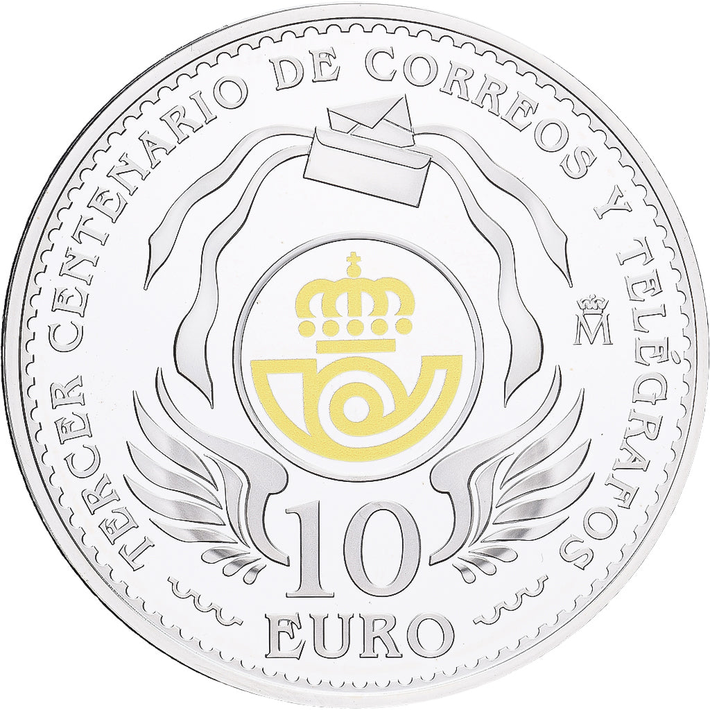 Hiszpania, 10 Euro, 300 ans de la Poste, 2016, MS(63), Srebro
