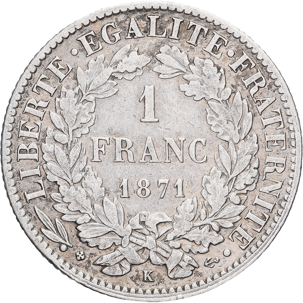Frankrijk, Franc, Cérès, 1871, Bordeaux, Zilver, ZF, Gadoury:465, KM:822.2