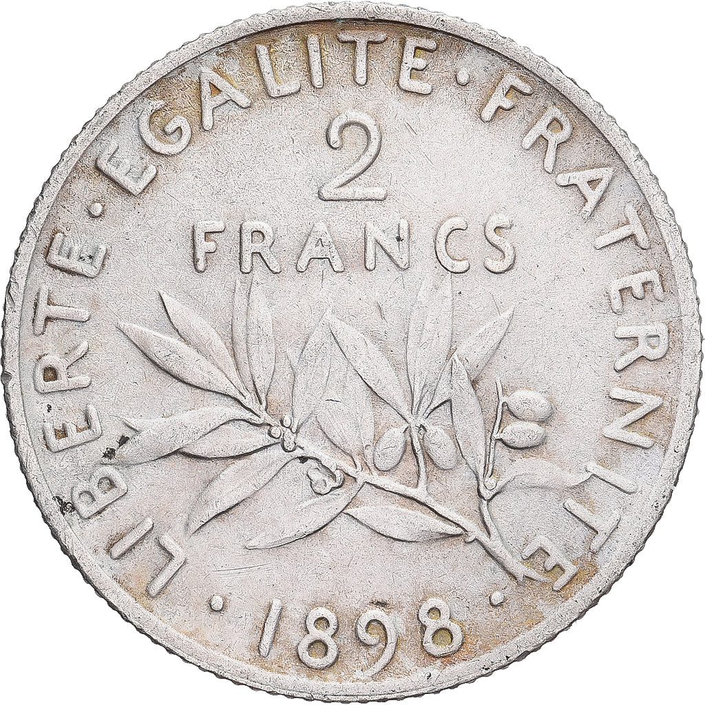 Moneda, Francia, Semeuse, 2 Francs, 1898, Paris, BC+, Plata, KM:845.1