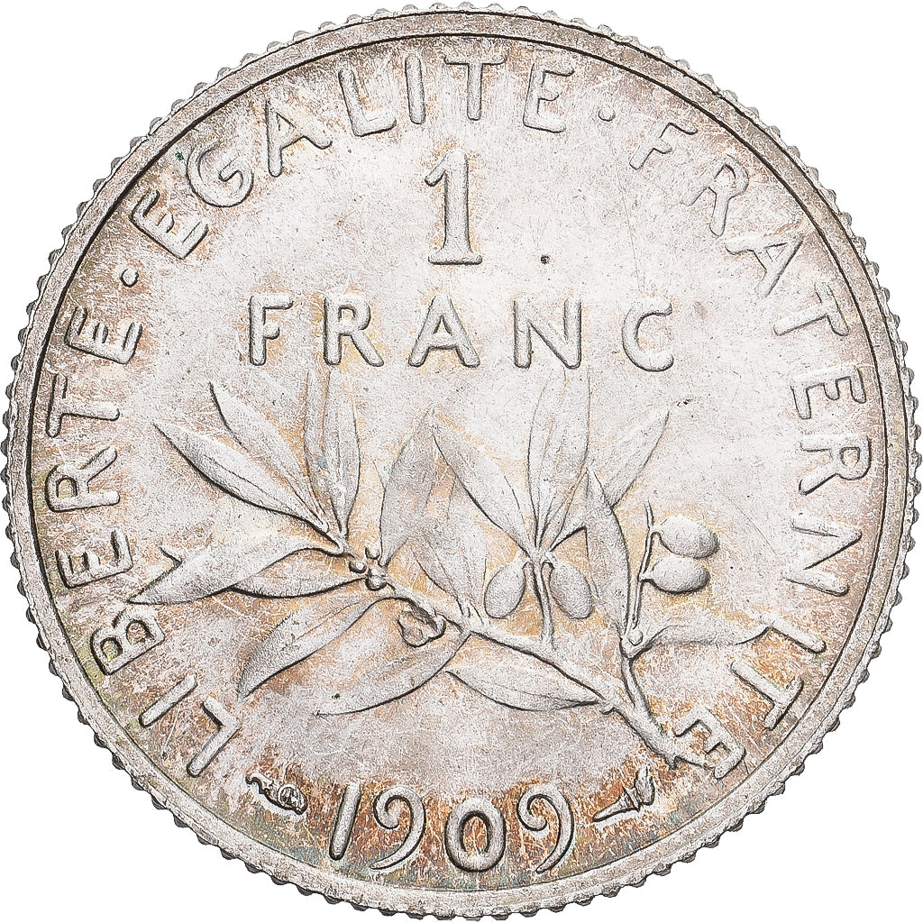 Coin, France, Semeuse, Franc, 1909, AU(55-58), Silver, KM:844.1, Gadoury:467