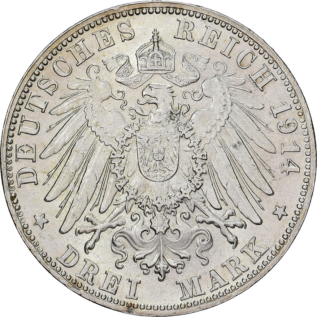 Moneta, Landy niemieckie, BAVARIA, Ludwig III, 3 Mark, 1914, Munich, AU(50-53)