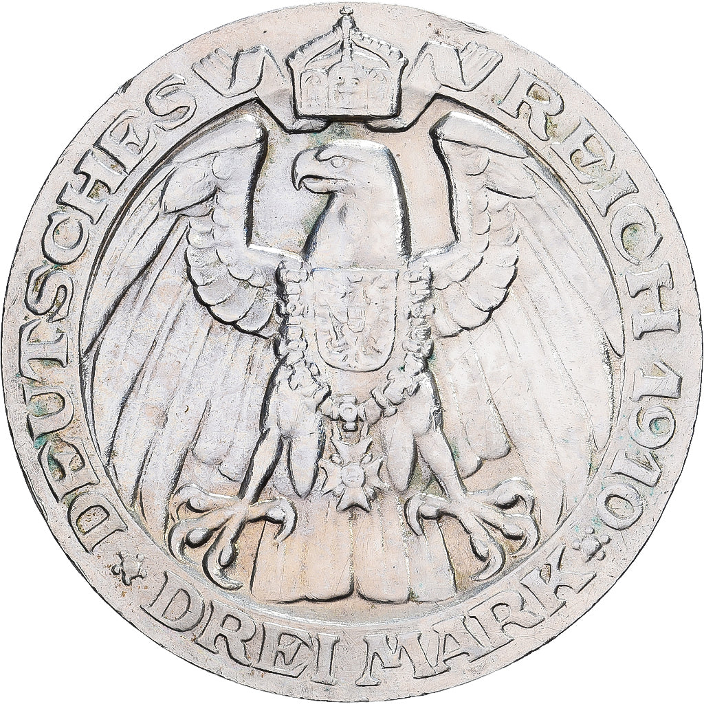 Landy niemieckie, PRUSSIA, Wilhelm II, 3 Mark, 1910, Berlin, Srebro, EF(40-45)