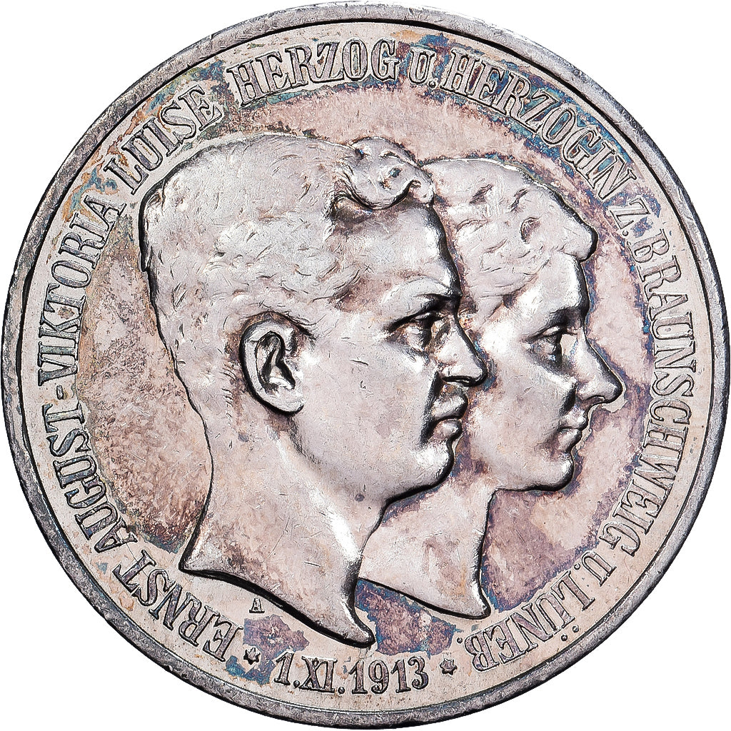 Landy niemieckie, Ernst August, 3 Mark, 1915, Berlin, Grand Duchy, Srebro