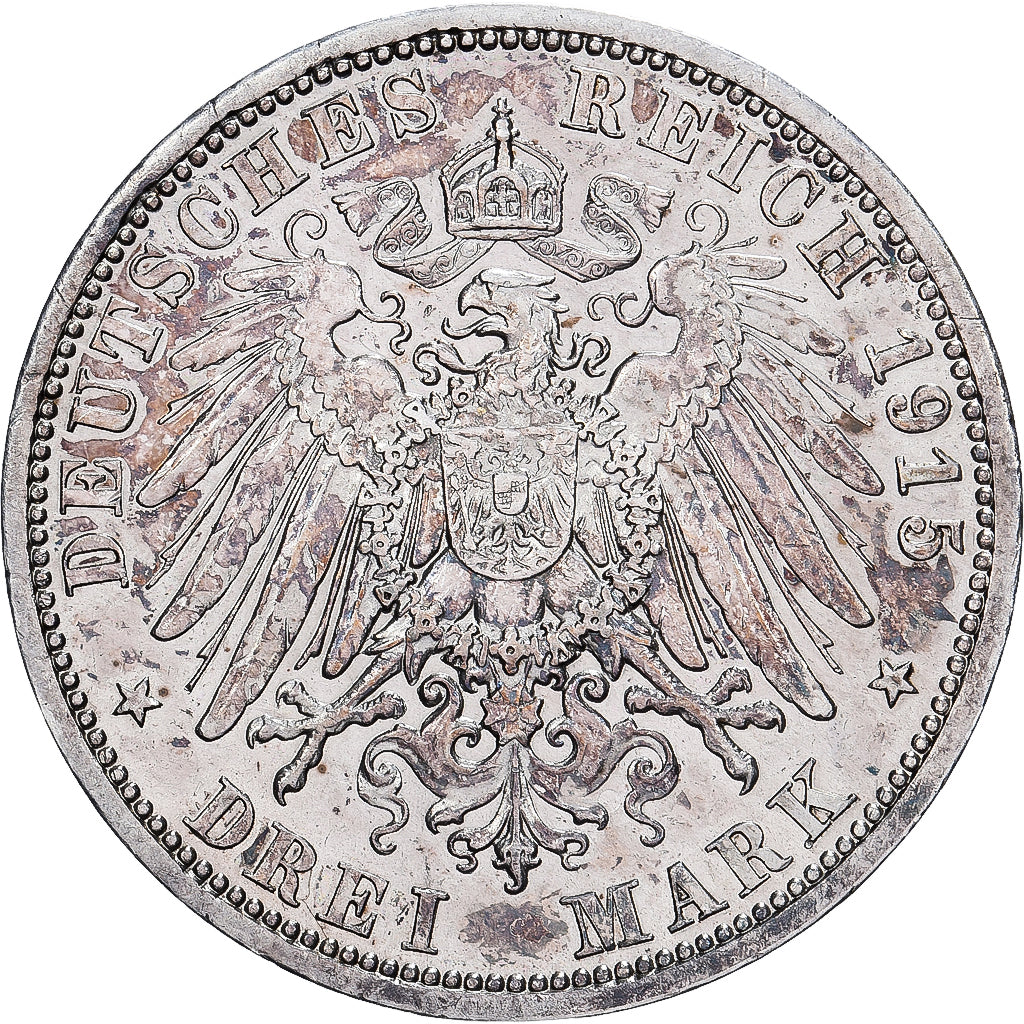 Landy niemieckie, Ernst August, 3 Mark, 1915, Berlin, Grand Duchy, Srebro