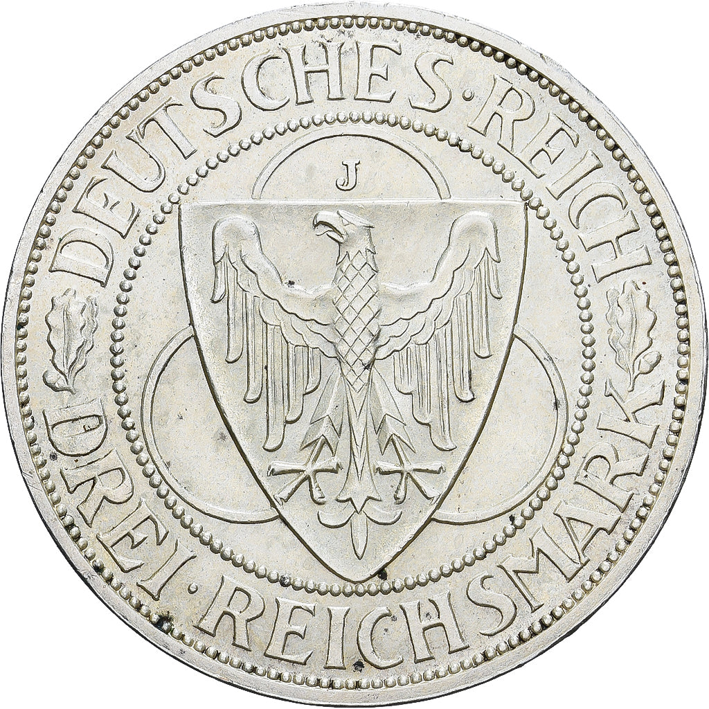 NIEMCY, REP. WEIMARSKA, 3 Mark, 1930, Hamburg, Srebro, AU(50-53)