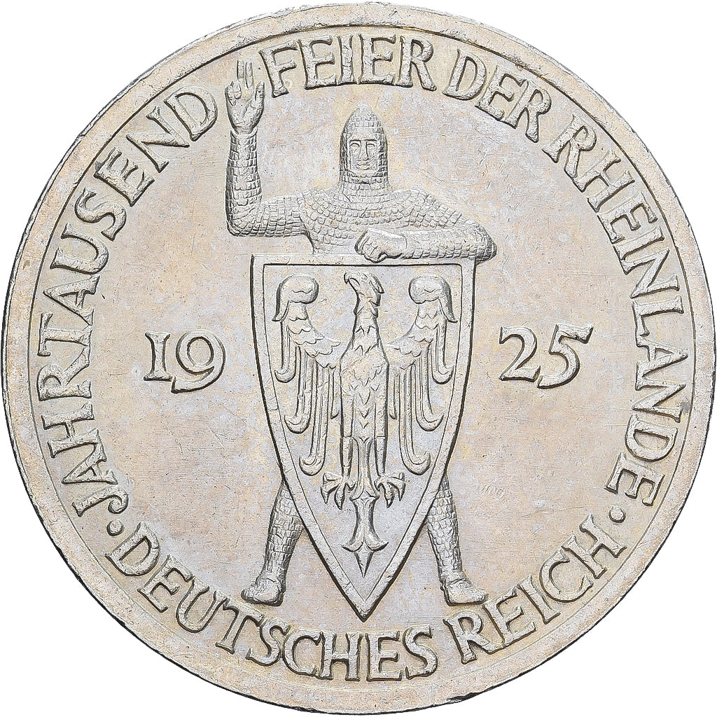 Germany, Weimar Republic, 3 Mark, Rhineland, 1925, Berlin, Silver, AU(50-53)