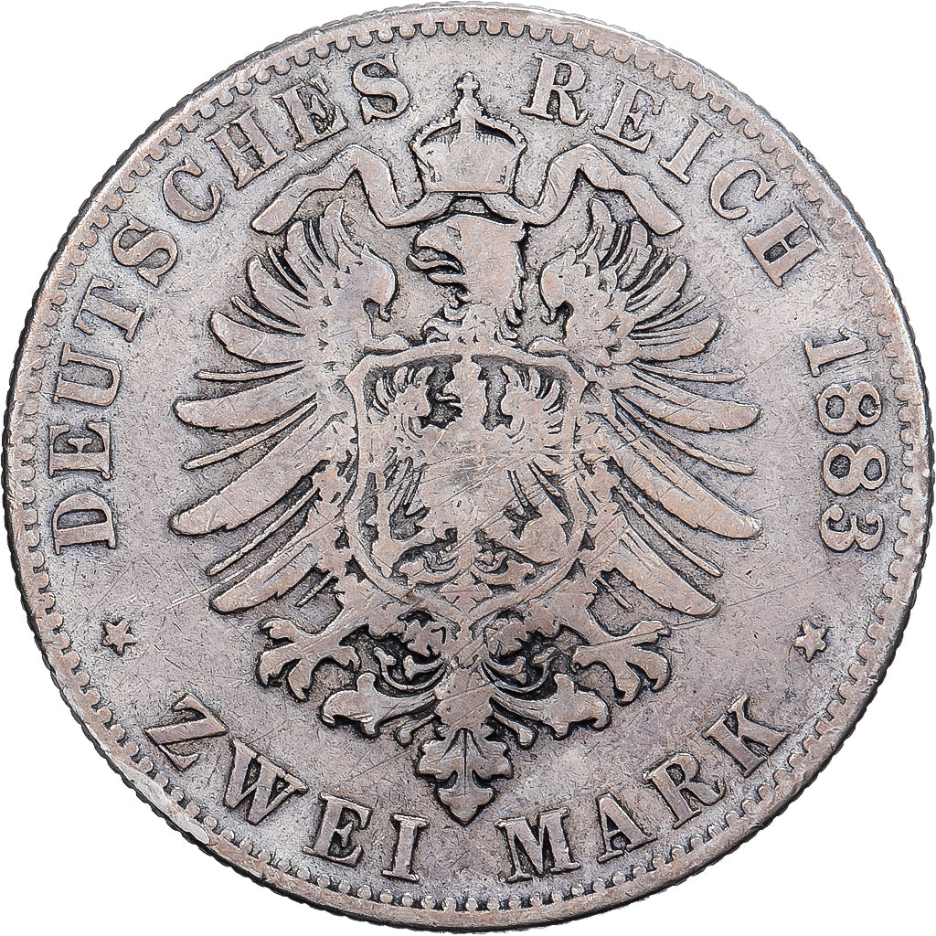 German States, SAXONY-ALBERTINE, Albert, 2 Mark, 1883, Dresden, Silver