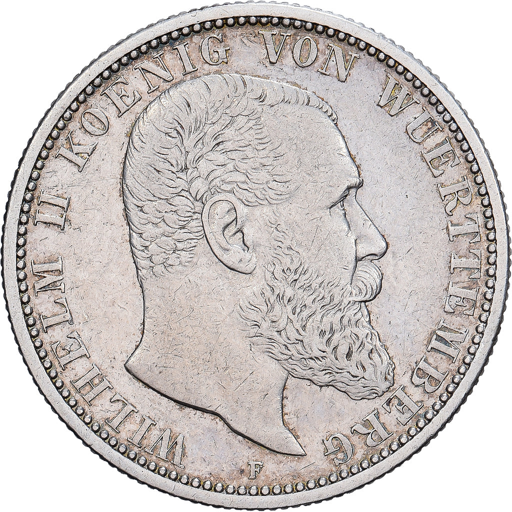 Landy niemieckie, WURTTEMBERG, Wilhelm II, 2 Mark, 1908, Freudenstadt, Srebro