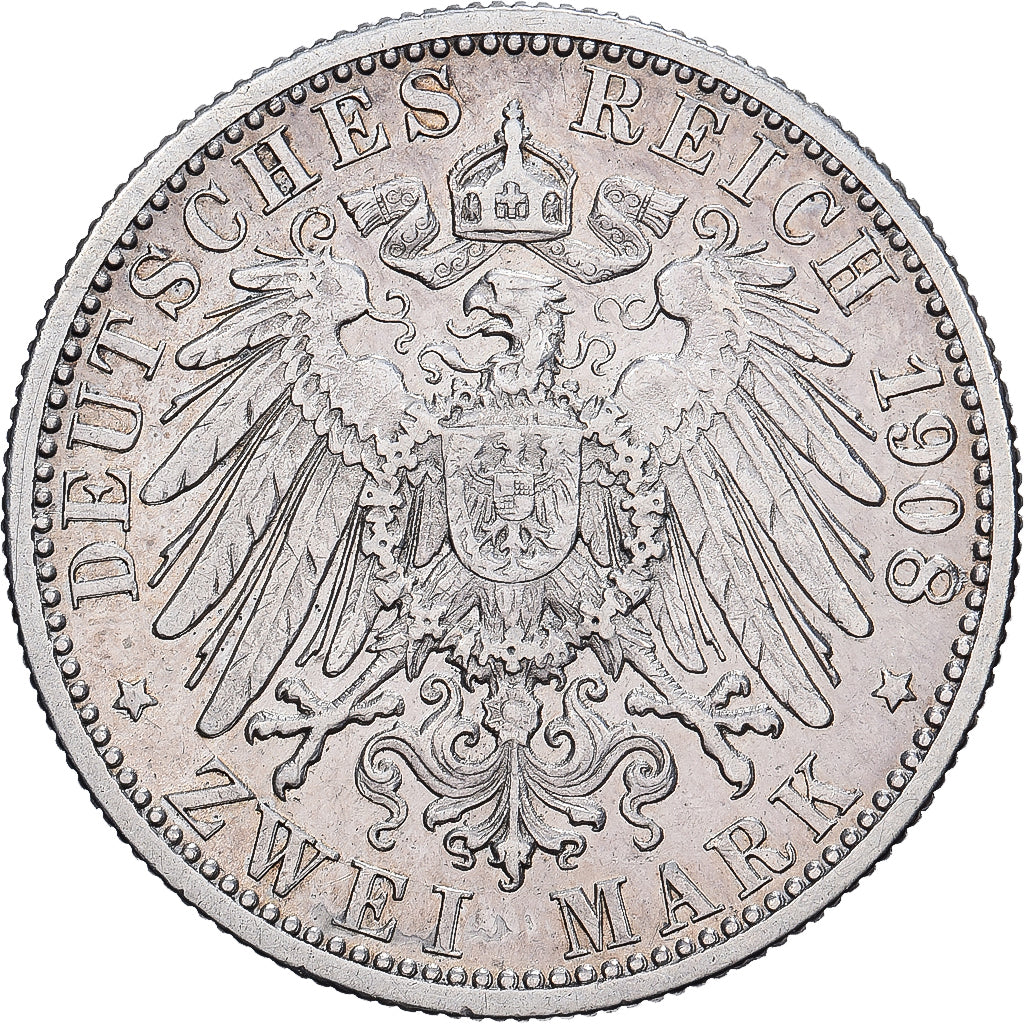 Landy niemieckie, WURTTEMBERG, Wilhelm II, 2 Mark, 1908, Freudenstadt, Srebro