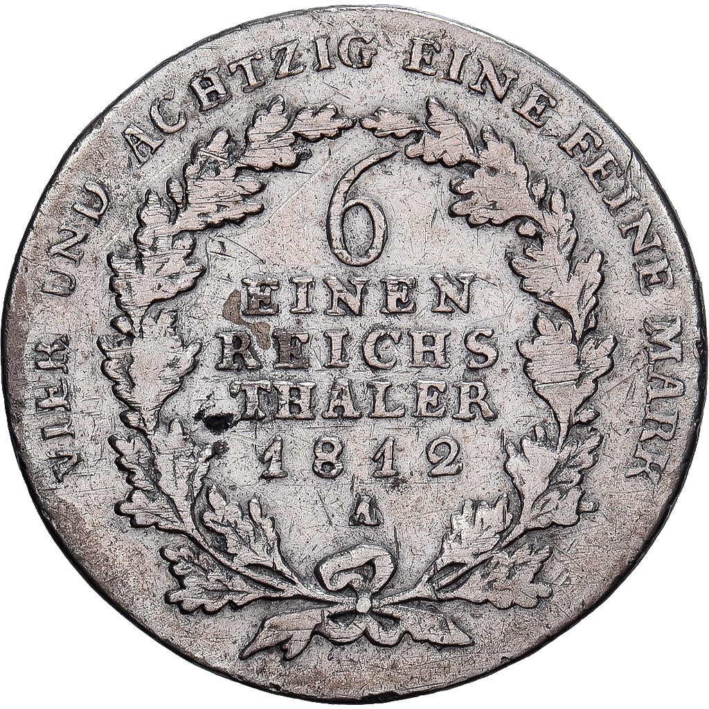 Münze, Deutsch Staaten, PRUSSIA, Friedrich Wilhelm III, 1/6 Thaler, 1812, SGE+