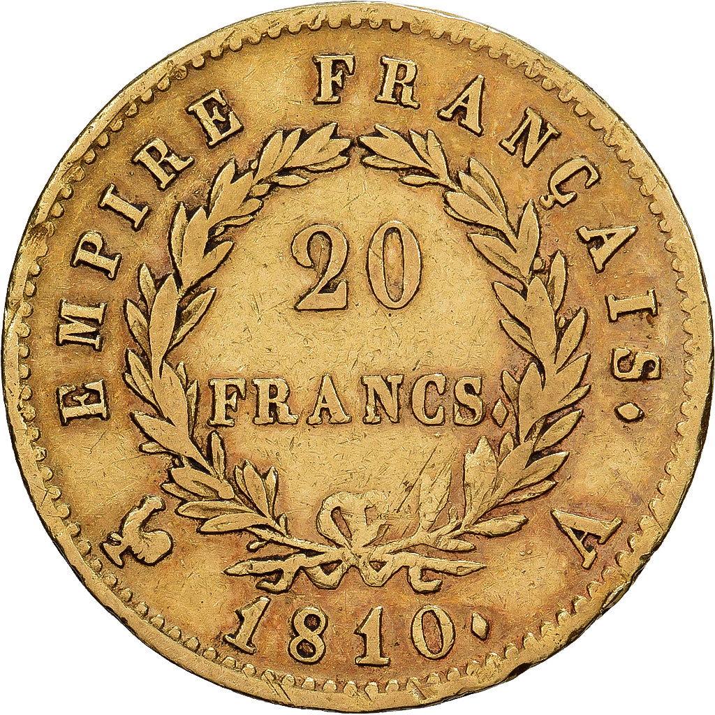 France, Napoléon I, 20 Francs, 1810, Paris, VF(30-35), Gold, KM:695.1