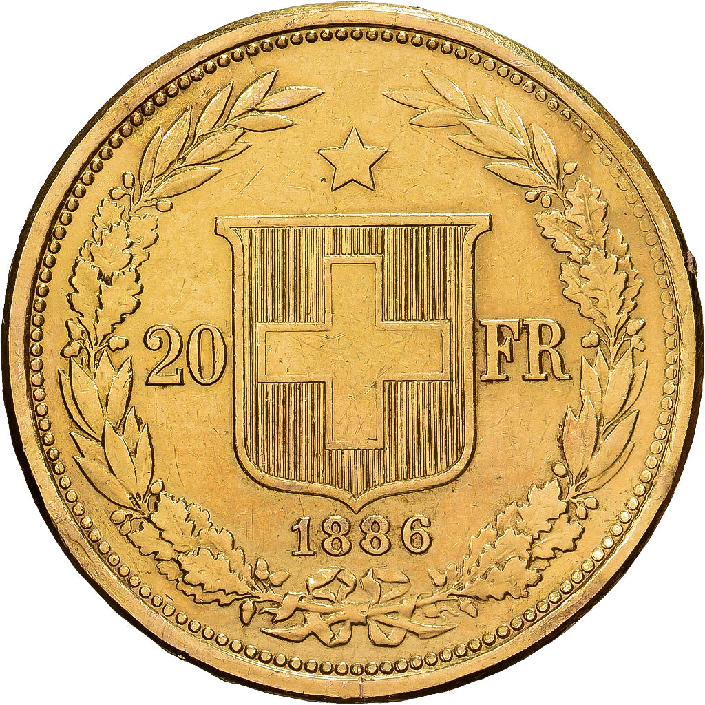 Suiza, 20 Francs, 1886, Bern, Oro, MBC, KM:31.3