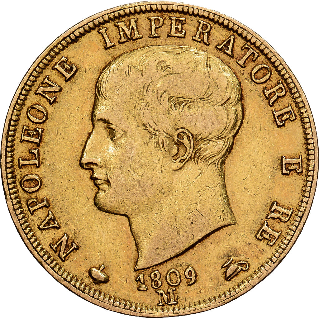 ITALIAN STATES, 40 Lire, 1809, Milan, KM #12, EF(40-45), Gold, 12.90