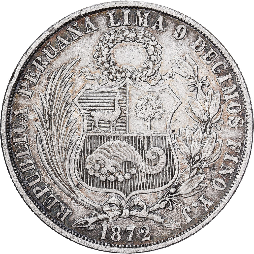 Peru, Sol, 1872, Lima, Silver, AU(50-53), KM:196.3
