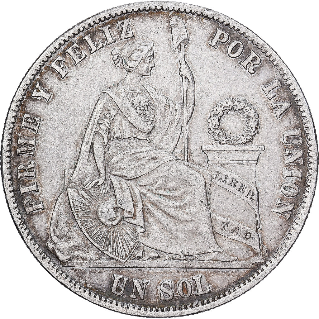 Peru, Sol, 1872, Lima, Silver, AU(50-53), KM:196.3