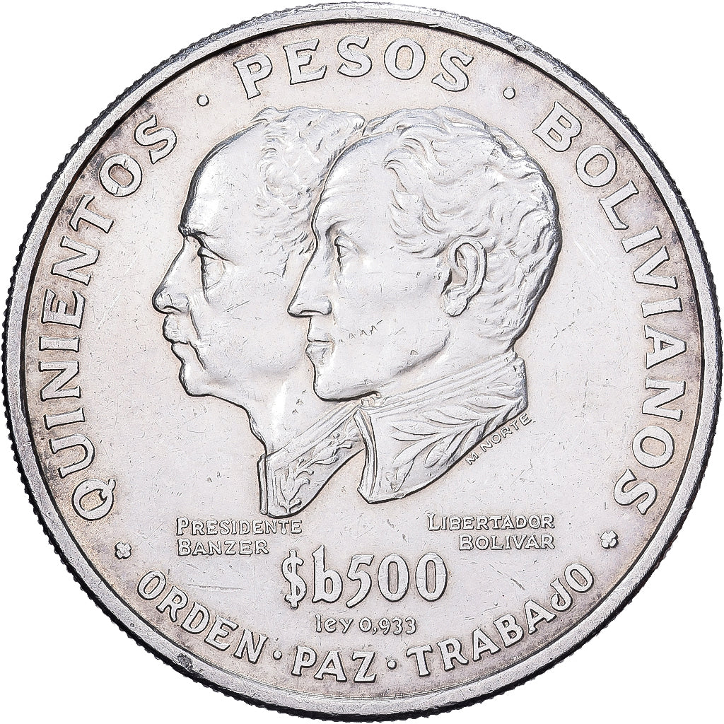 Bolivia, 500 Pesos Bolivianos, 1975, Casa da Moeda, Silver, AU(55-58), KM:196