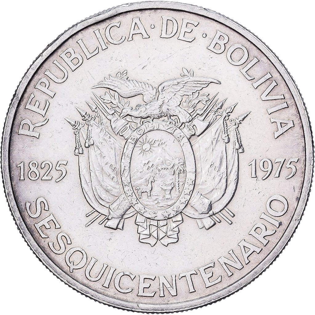 Bolivia, 500 Pesos Bolivianos, 1975, Casa da Moeda, Silver, AU(55-58), KM:196