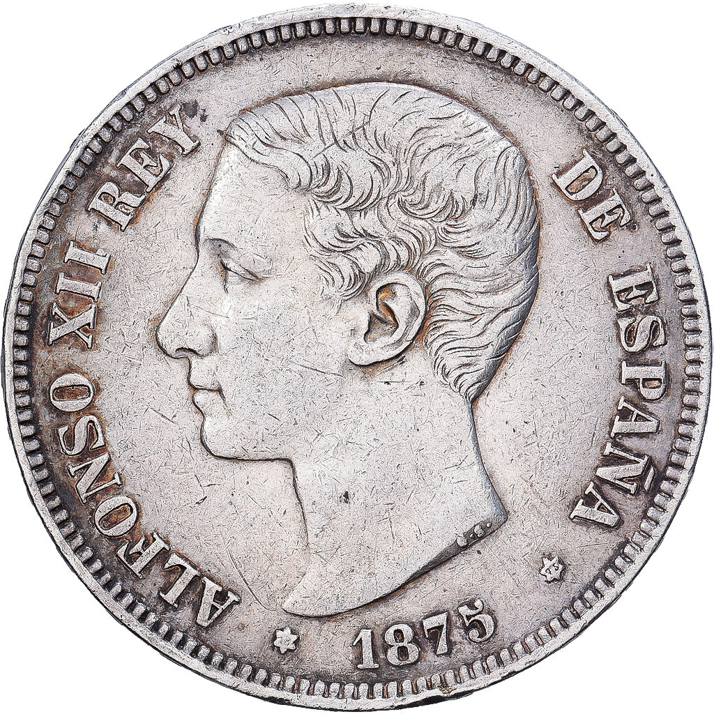 Spain, Alfonso XII, 5 Pesetas, 1875, Madrid, EF(40-45), Silver, KM:671