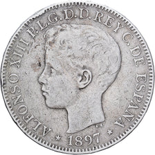 Fillipijnen, Alfonso XIII, Peso, 1897, Zilver, FR+, KM:154