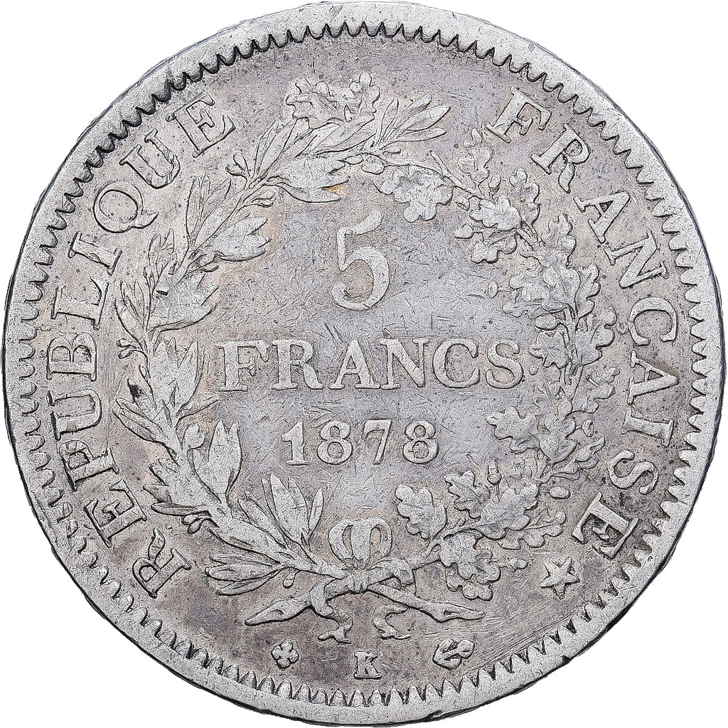 Moneta, Francja, Hercule, 5 Francs, 1878, Bordeaux, VF(30-35), Srebro, KM:820.2