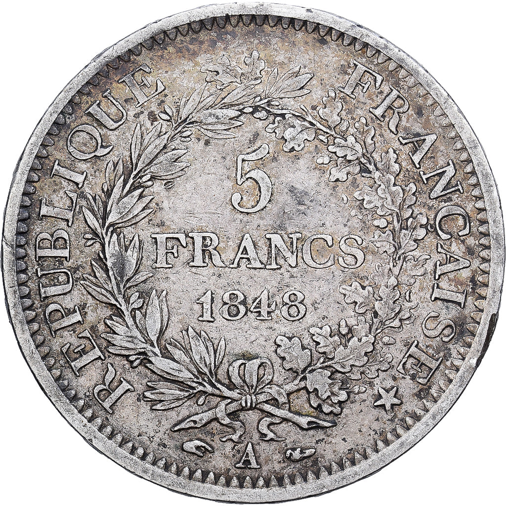 FRANCE, Hercule, 5 Francs, 1848, Paris, KM #756.1, VF(30-35), Silver, Gadoury...