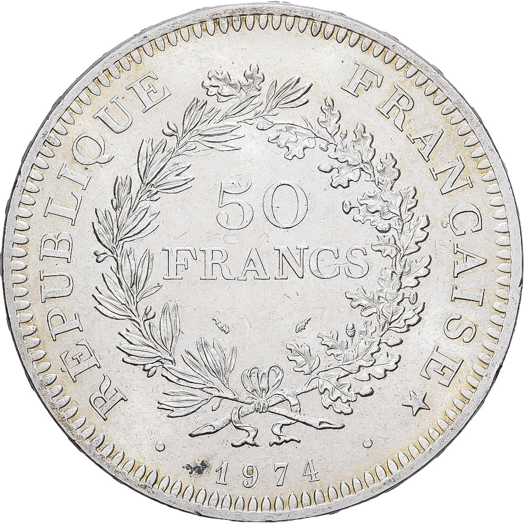 Moneda, Francia, Hercule, 50 Francs, 1974, Avers 20 francs, MBC+, Plata
