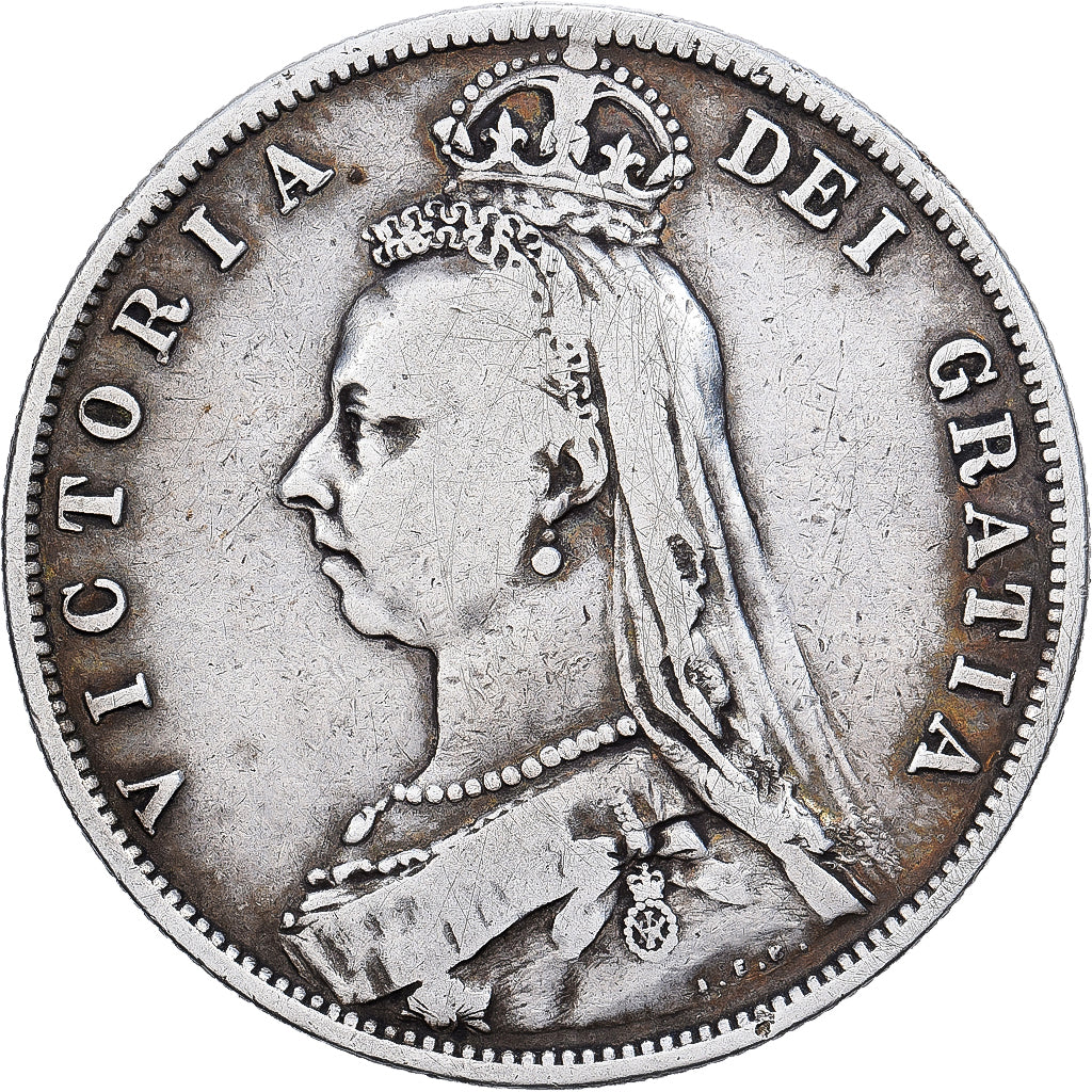 Gran Bretaña, Victoria, 1/2 Crown, 1887, London, Plata, BC+, KM:764