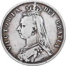Gran Bretaña, Victoria, 1/2 Crown, 1887, London, Plata, BC+, KM:764