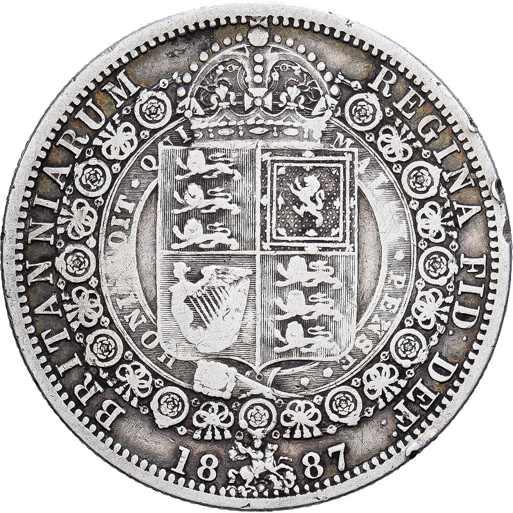 Gran Bretaña, Victoria, 1/2 Crown, 1887, London, Plata, BC+, KM:764