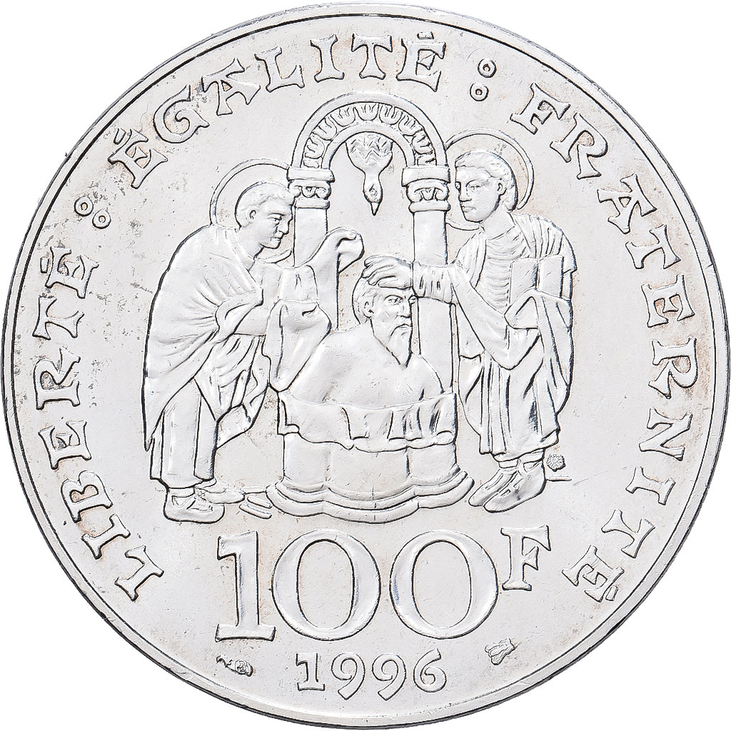 France, Clovis, 100 Francs, 1996, AU(55-58), Silver, KM:1180, Gadoury:953