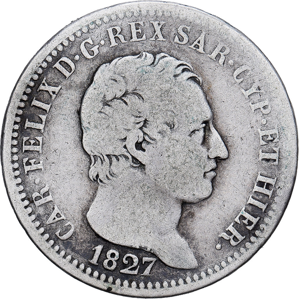 Italie, 1 Lire, 1827, Turin, Argent, TB, KM:C#103.1