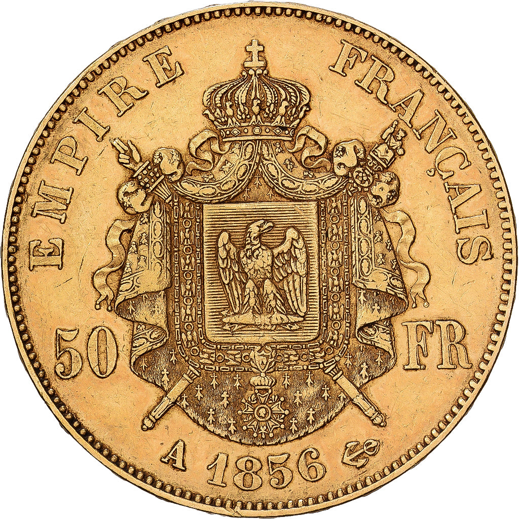 Francia, Napoleon III, 50 Francs, Napoléon III, 1856, Paris, Oro, BB, KM:785.1