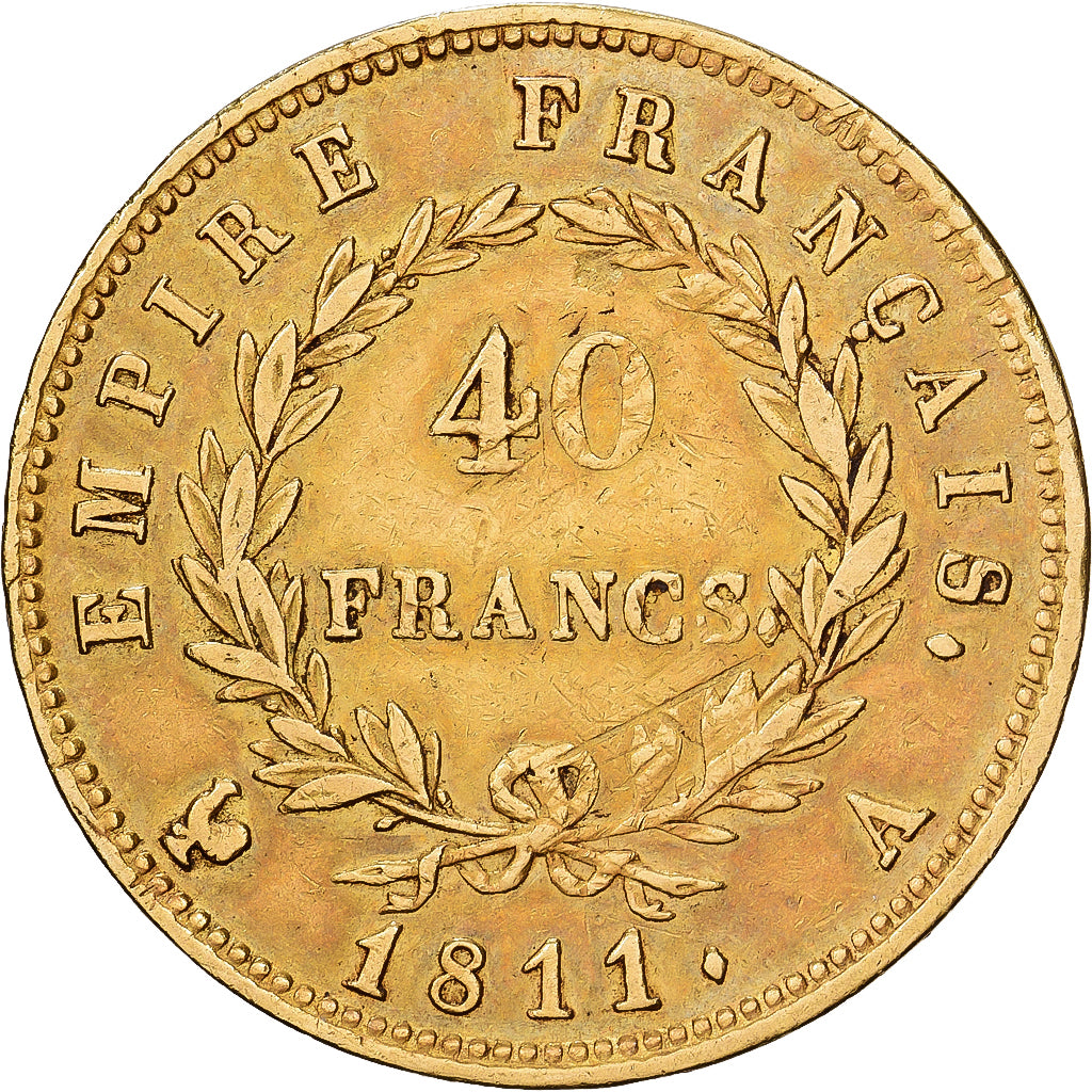 Francia, 40 Francs, Napoléon I, 1811, Paris, Oro, BC+, KM:696.1