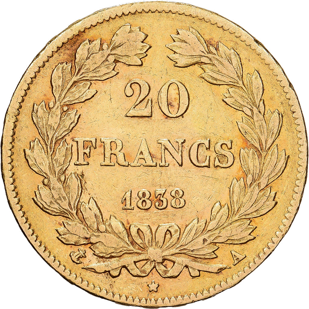 Moneda, Francia, Louis-Philippe, 20 Francs, 1838, Paris, MBC, Oro, KM:750.1