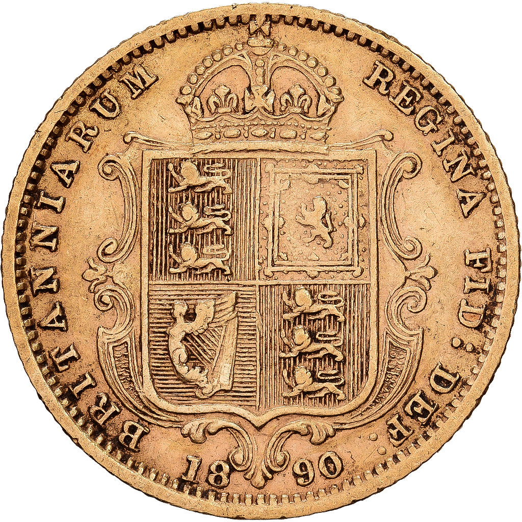 Grande-Bretagne, Victoria, 1/2 Sovereign, 1890, British Royal Mint, Or, TTB