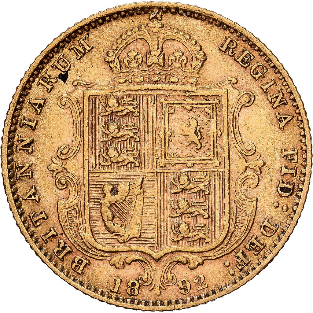 Grande-Bretagne, Victoria, 1/2 Sovereign, 1892, British Royal Mint, Or, TTB