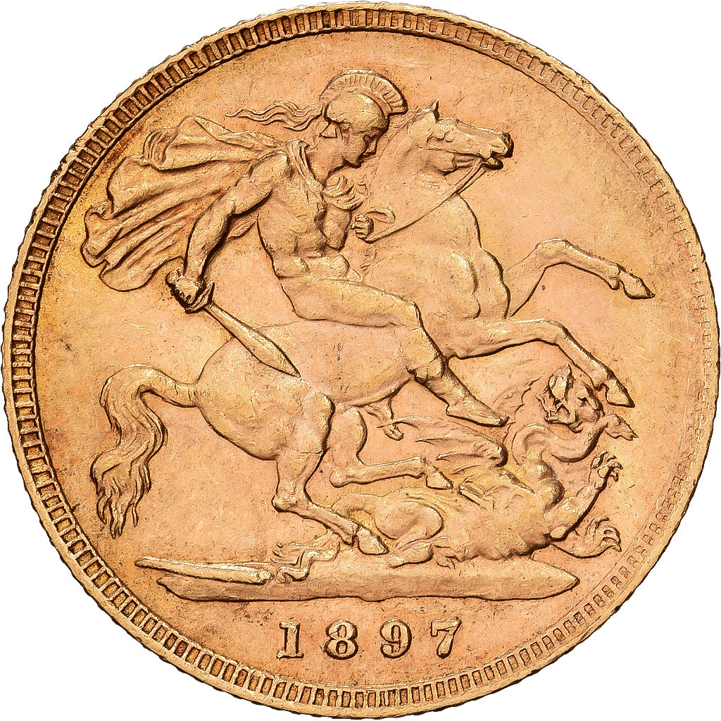 GREAT BRITAIN, 1/2 Sovereign, 1897, KM #784, EF(40-45), Gold, 3.96