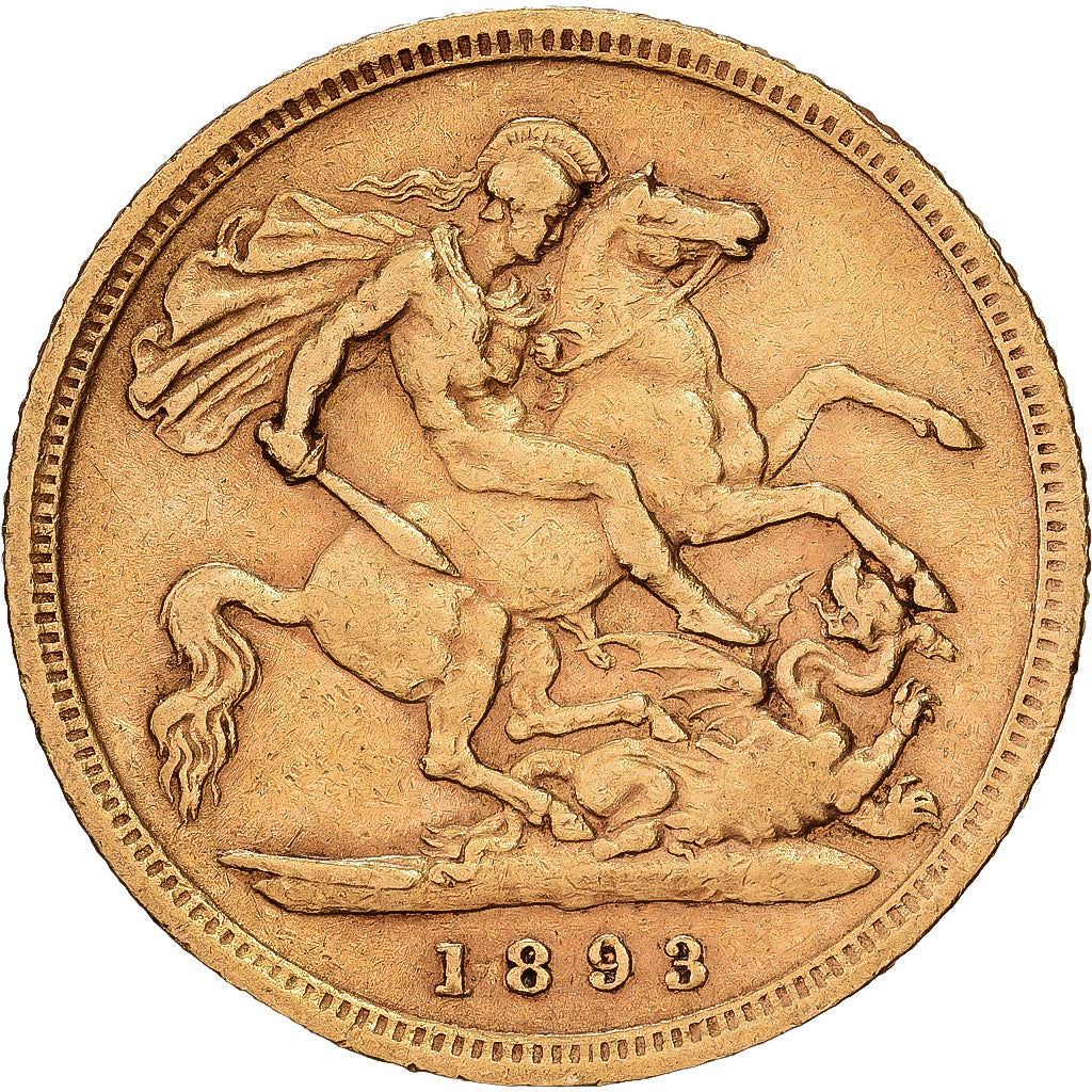Grande Bretagne, Victoria, 1/2 Souverain buste voilé 1893, KM 784