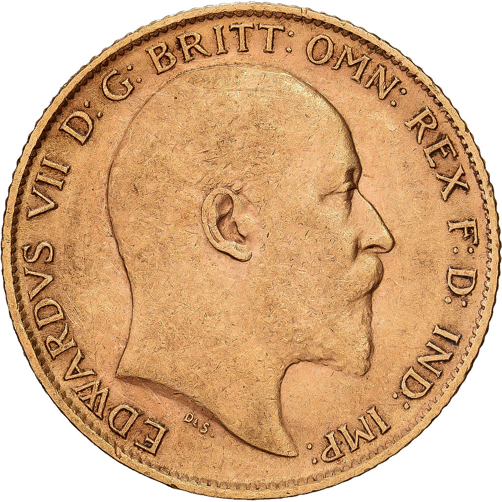 GREAT BRITAIN, 1/2 Sovereign, 1909, KM #804, EF(40-45), Gold, 3.99
