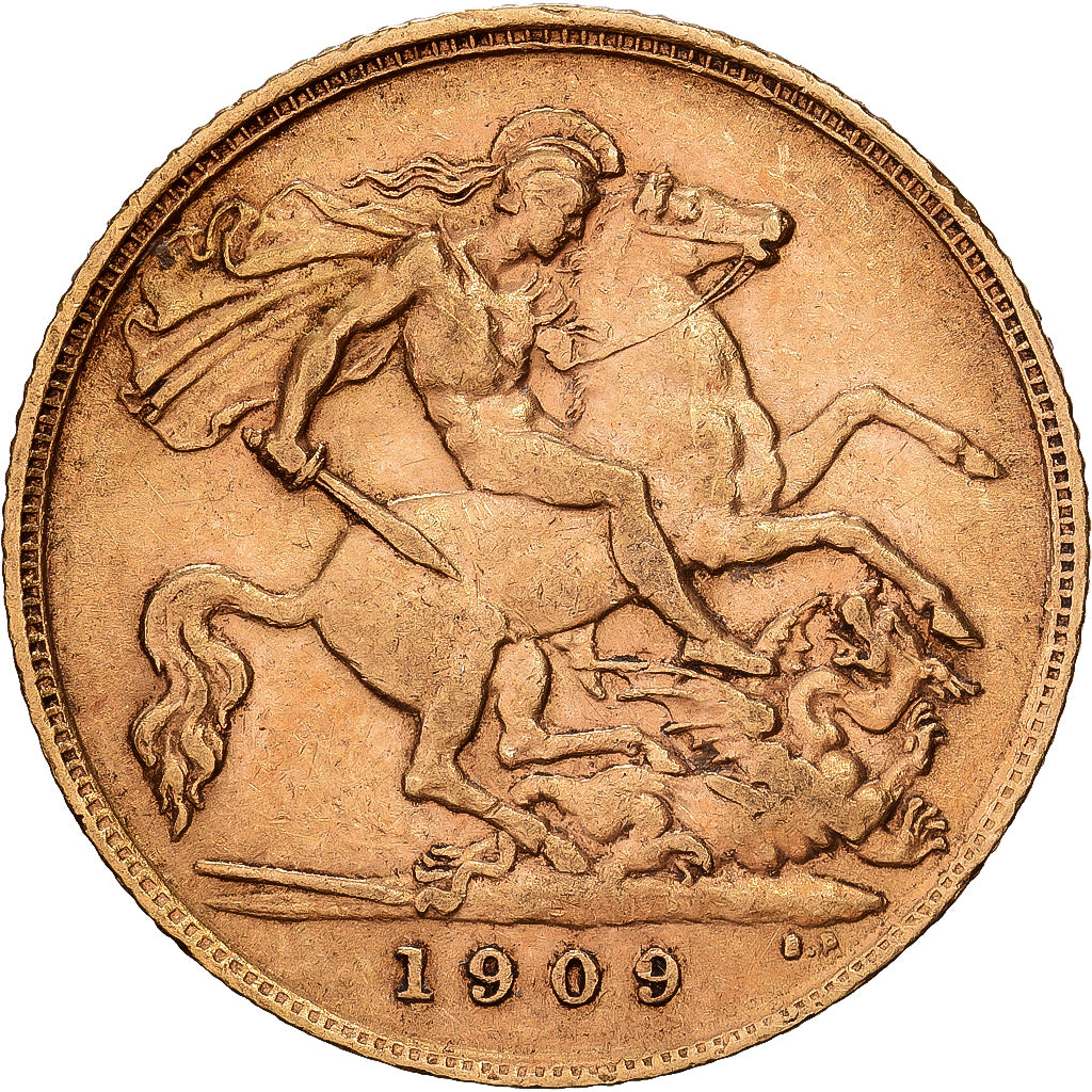 GREAT BRITAIN, 1/2 Sovereign, 1909, KM #804, EF(40-45), Gold, 3.99